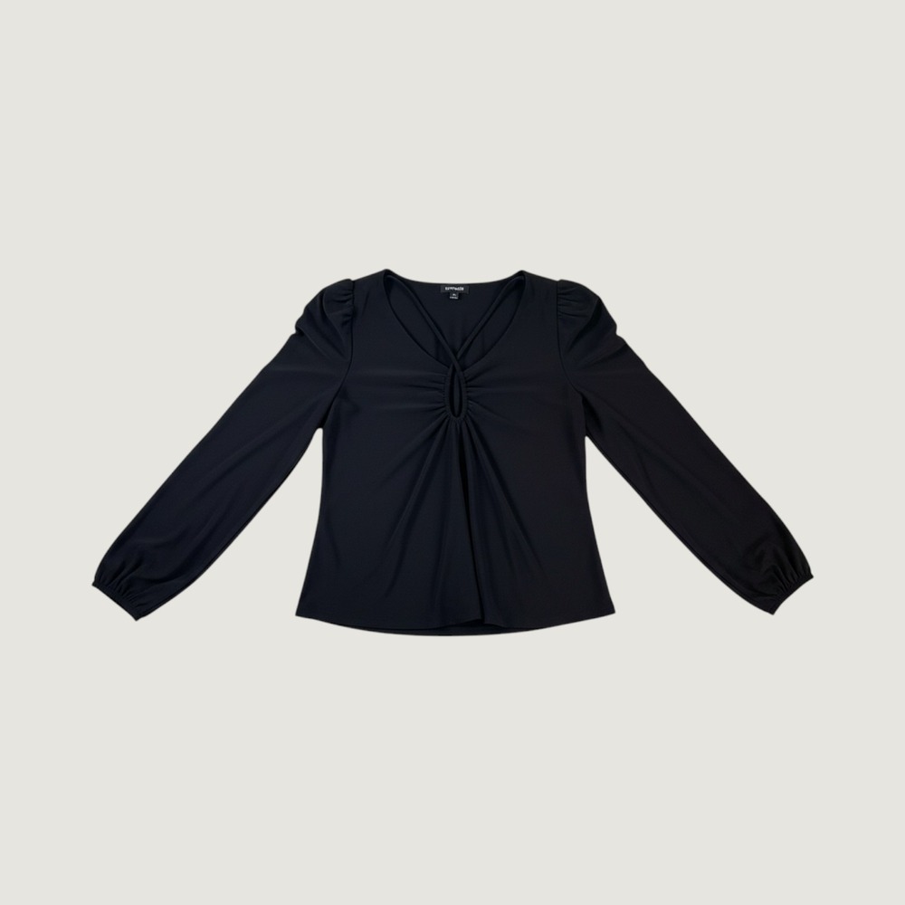 Express Black Strappy Crisscross Keyhole Puff Sleeve Blouse Top S